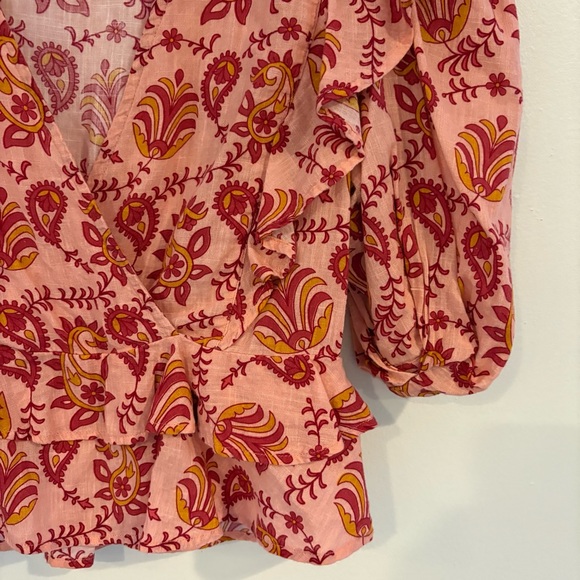 Anthropologie || Rahi Diana Paisley Floral Ruffle Blouse Pink XS - Picture 4 of 9